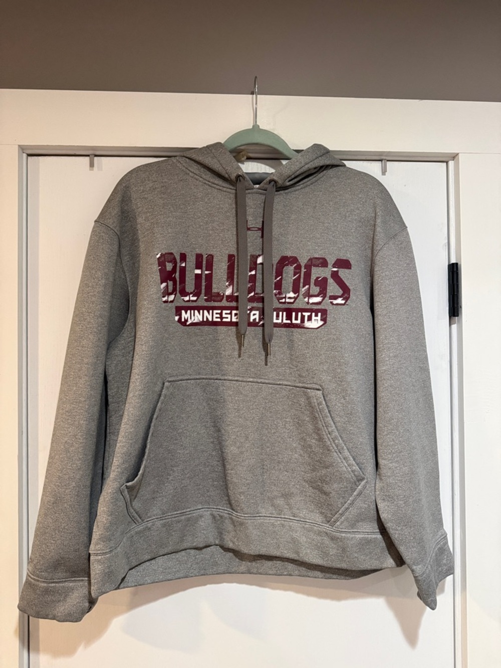 Under Armour Gray Bulldogs Crewneck Hoodie with Maroon Logo